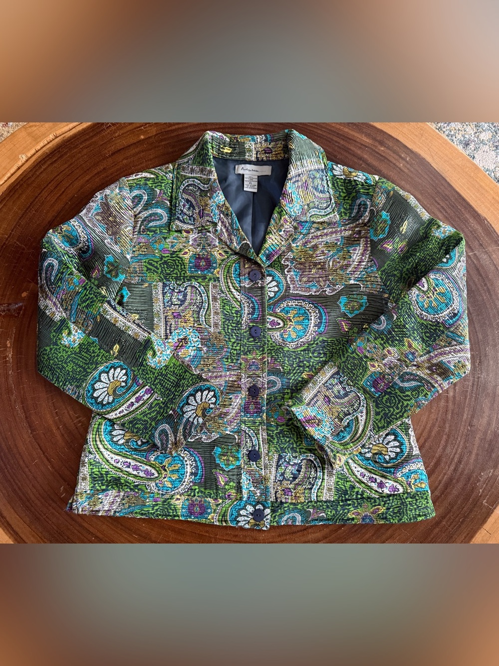 Analogy Crinkle Paisley Art Blazer Jacket Women’s Size PL Petite Artsy